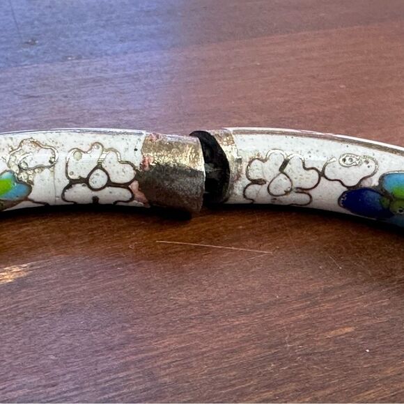 Vintage Cloisonné Hinged Round 360 design White Blue Gold Green - Picture 4 of 6